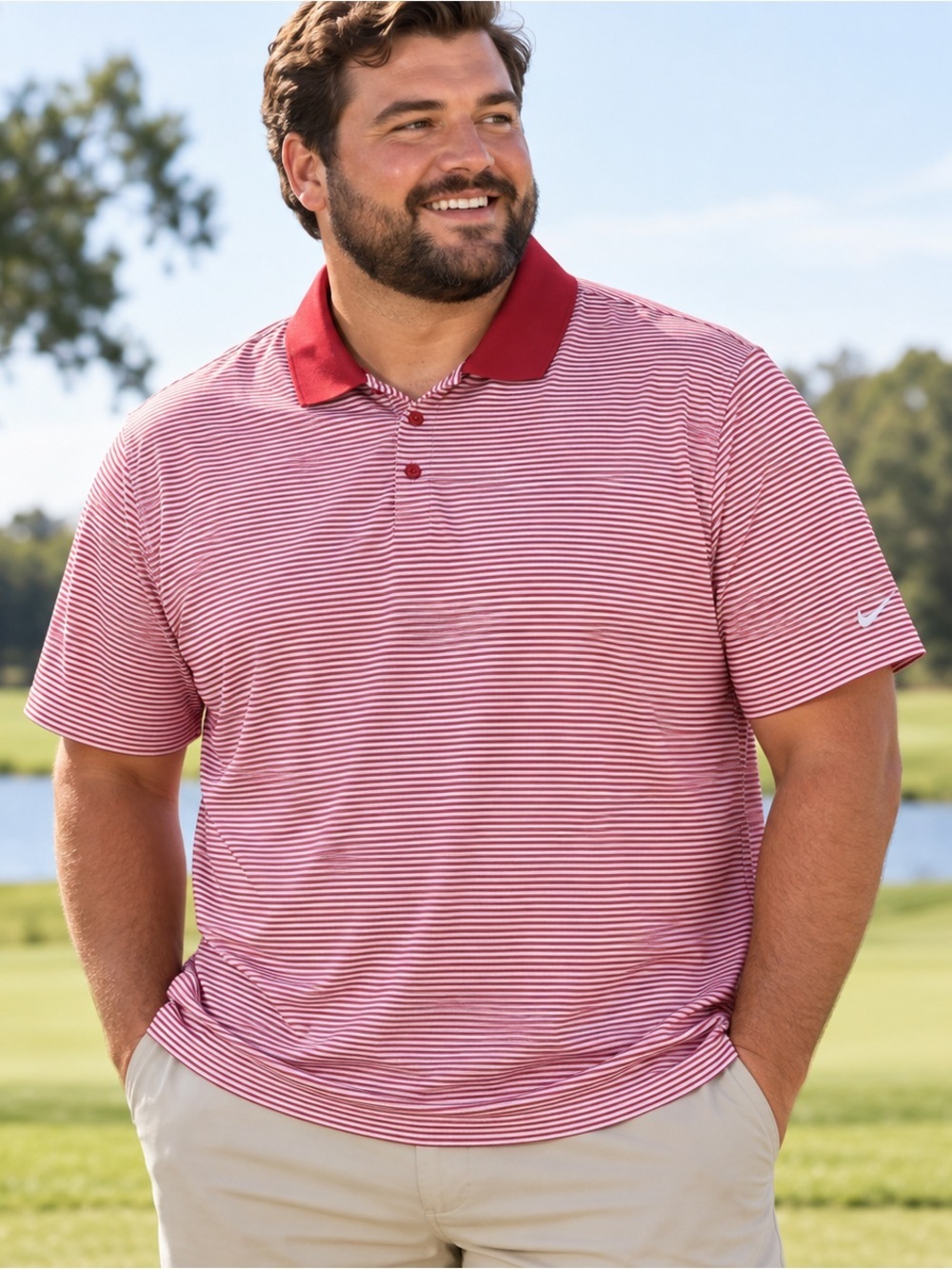Nike Golf Polo Shirt Mens XXL Dri-Fit Stretch Short Sleeve Red White Striped